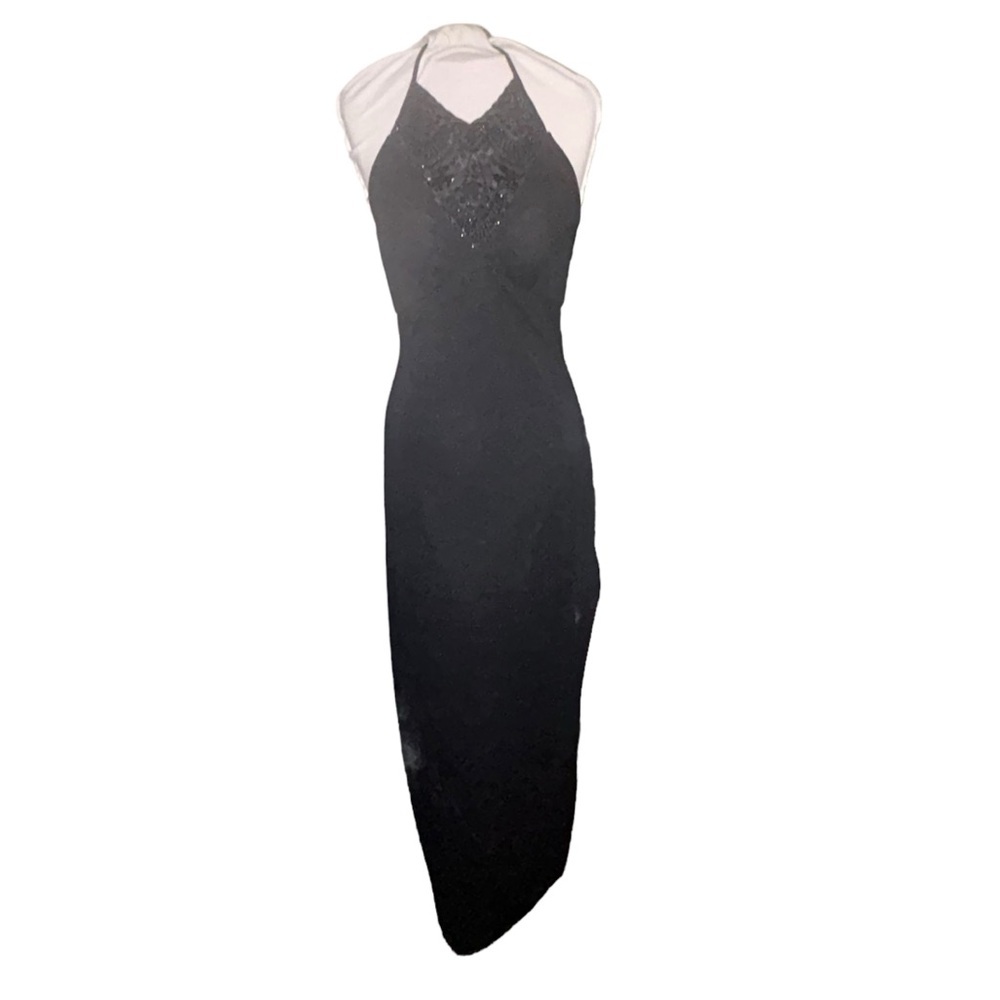 DUSK Sexy Elegant Beaded Sz‎ 6 Maxi Formal Prom Wedding Event Dress Black - Picture 6 of 13